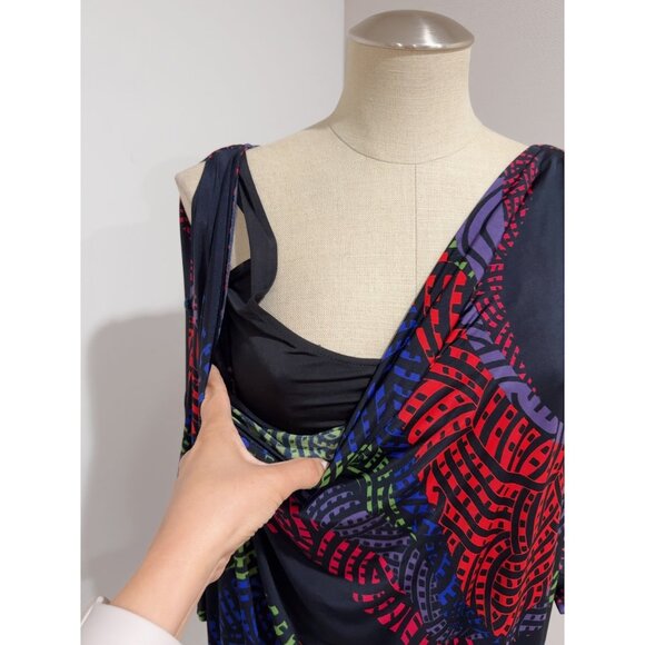 Nine West Women's Multicolor Cold Shoulder Stretch Cowl Neck Casual Dress Size 6 - Picture 4 of 5